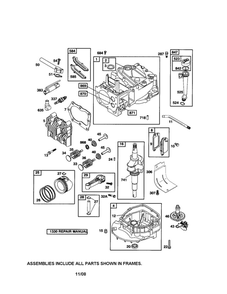 Cylinder/Crankshaft/Crankcase Diagram and Parts List for 122T02-0377-EA  Briggs and Stratton Engine